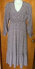 SHEIN Purple Daisy Polka Dot Print LS Faux Wrap Maxi Dress Smocking Festive  XL