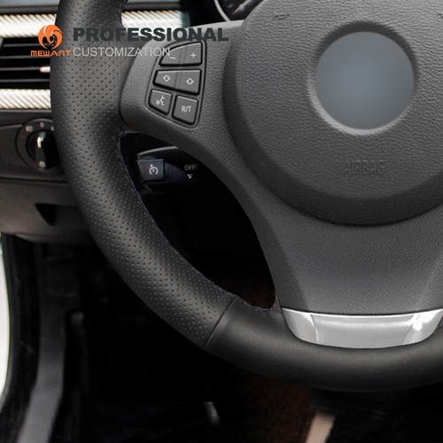 Cubierta de volante de coche de cuero genuino negro para BMW X3 E83 2007-10 X5 E53 A52 - Imagen 6 de 11
