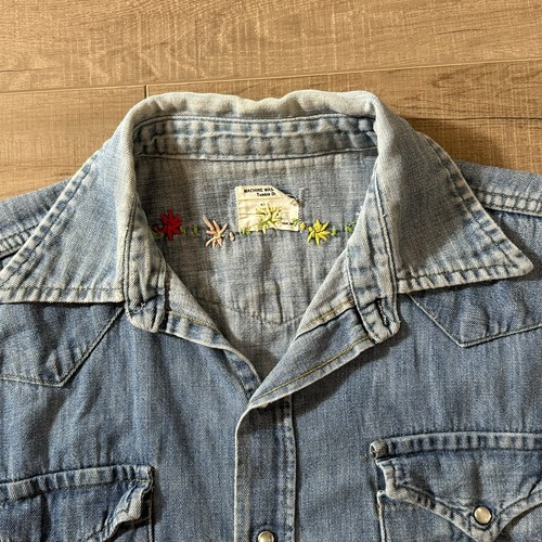 Vintage 1970s JCPenny Big Mac Button Up Women's Floral Embroidered Animals Denim - Picture 6 of 17