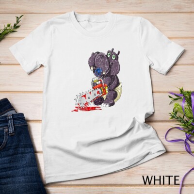 Bloody Chainsaw Horror Halloween Gift Idea Baby Hippo Unisex T-shirt