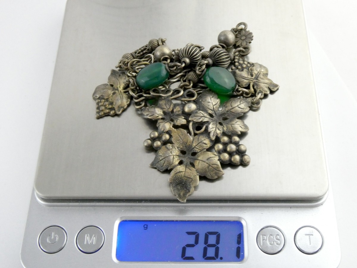 スワロフスキー✳️廃盤 boali antique green シルバー925 Vintage Peruzzi Boston Sterling Silver Green Onyx Grape Vine