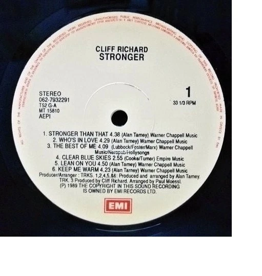 Cliff Richard ‎– Stronger Vinyl LP Album Greek 1989 Analogue 1st press NEW item* - Image 3 of 4