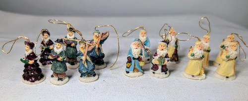 Set Of 14 Vintage Mini Ornaments Victorian Figures Caroling Santa Christmas - Picture 2 of 10