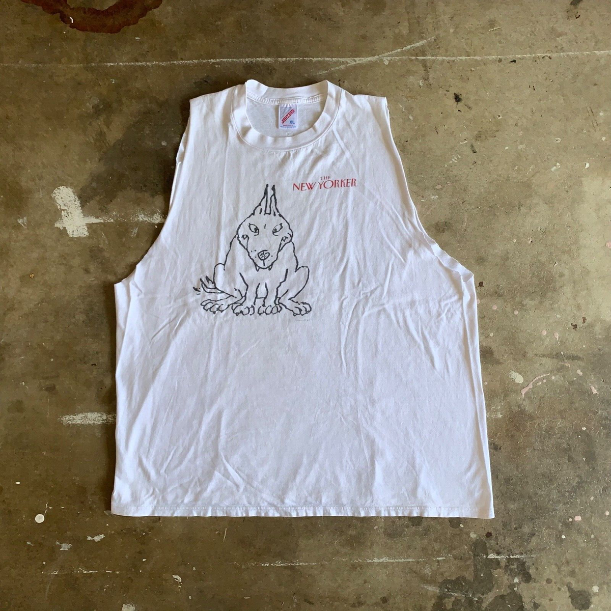 T-shirt Vintage Années 90/00 Chien Terre-Neuve - Marque Gildan, Taille XXL, Blanc, Graphique Grand Format Au Dos, Très Bon état