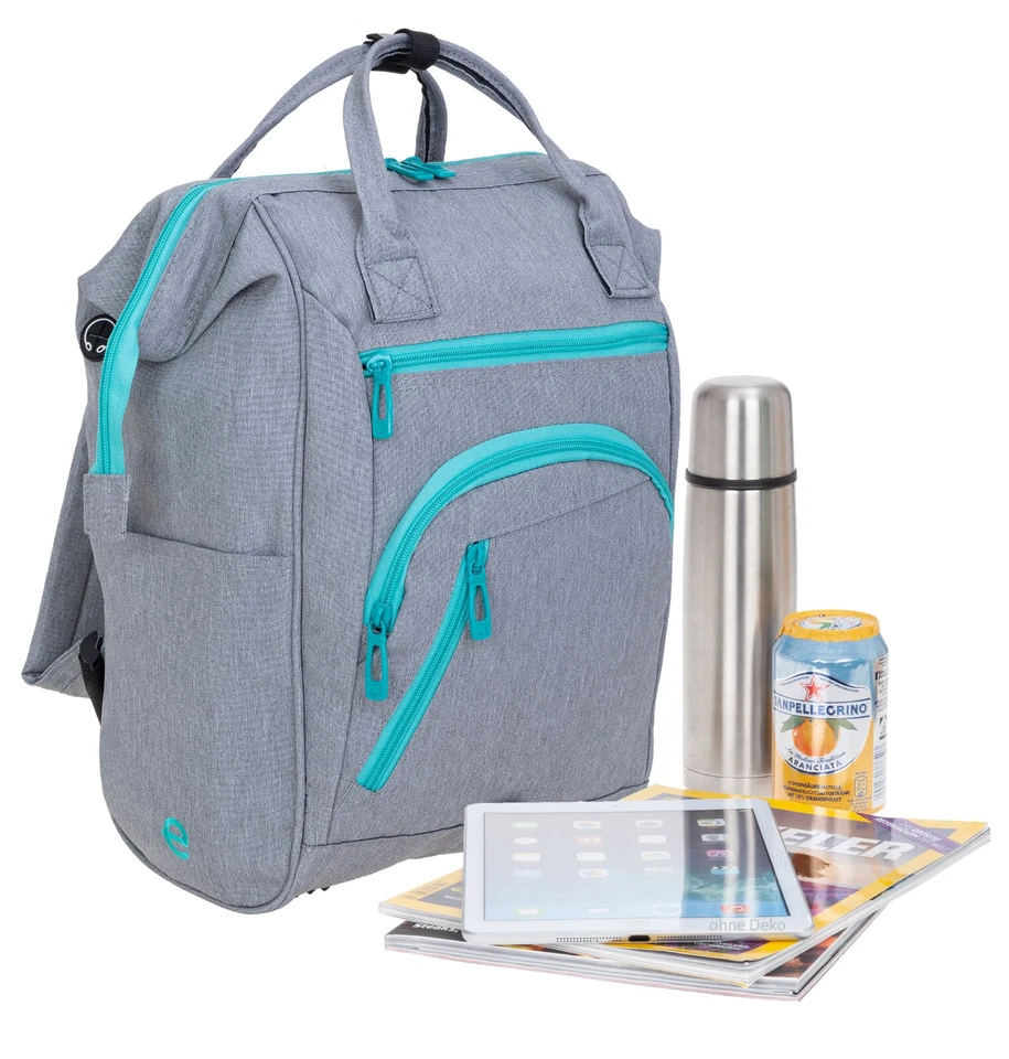 Rucksack Damen Elephant Finn Tasche A4 Freizeit Bag 12830 Hellgrau Zip Türkis +s - Bild 3 von 4
