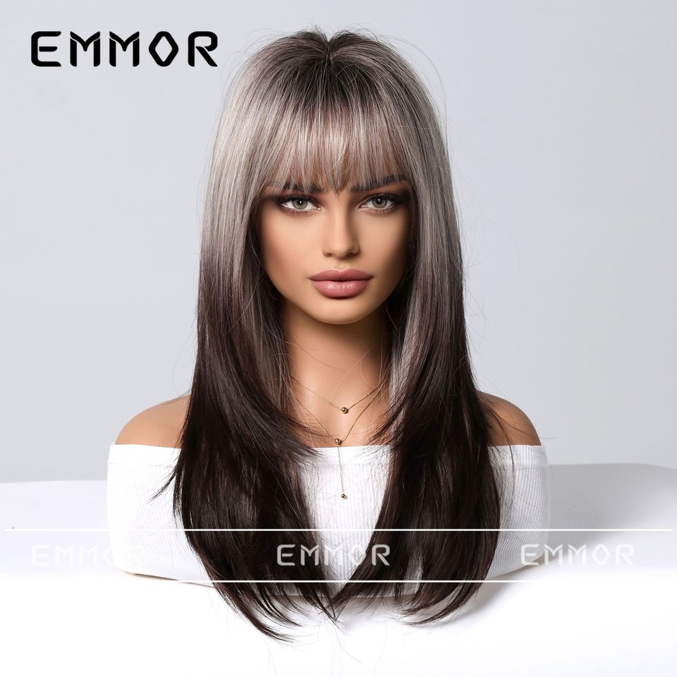 Women's wig with bangs mediumlength curly wig full headband synthetic