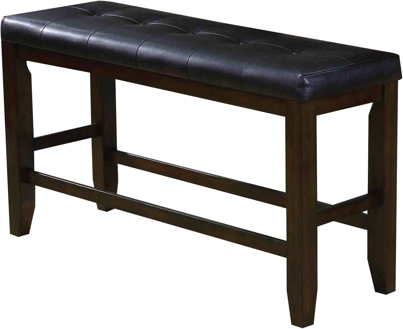 Acme Furniture Counter Height Bench, Black PU & Espresso, Wood, Upholstery