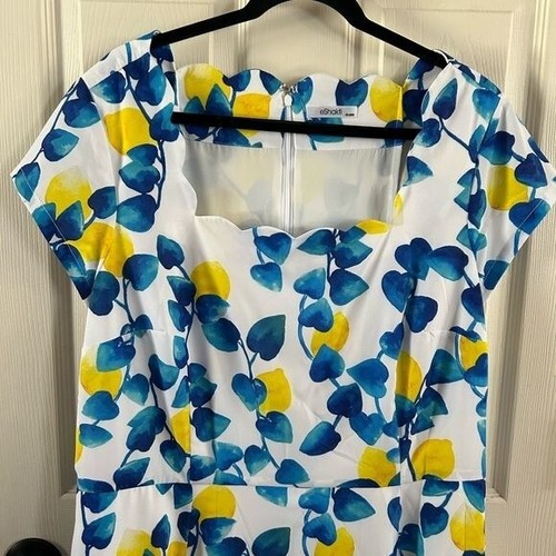 Vestido eShakti Limón Azul Amarillo Talla Grande 2X (20W) Vieira Primavera Verano - Imagen 2 de 16
