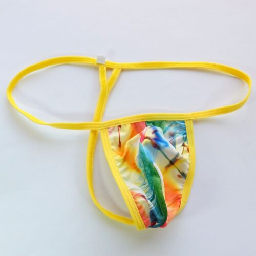 K799 P Mens Sexy String Thong Pouch String Triangle Back Feather Floral prints - Picture 13 of 23