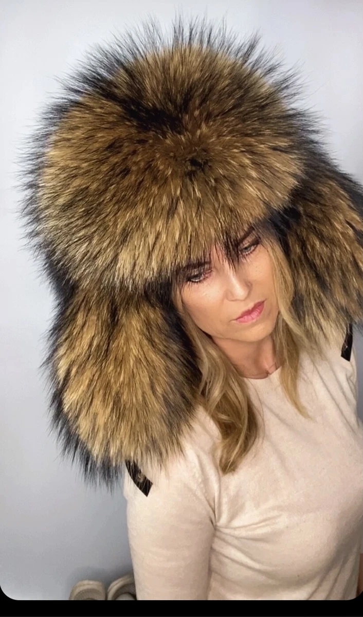 Huge full raccoon fur winter trapper hat sagafurs