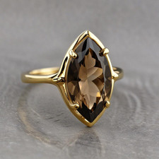 Natural Smoky Quartz Marquise 7x14 925 Solid Silver Engagement Woman Gift Ring,