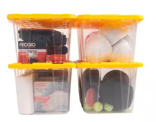 27 Gal. Tough Storage Tote in Clear with Yellow Lid 4-Pack