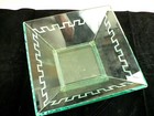 Bowl Glass Square Studio Silversmiths Etched Roman Design Border Green