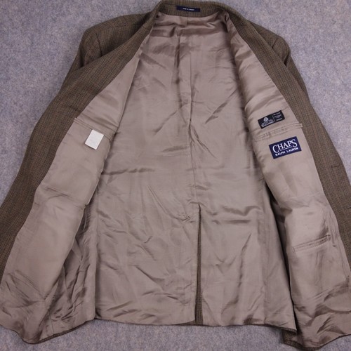 Chaps Ralph Lauren Blazer 48L Beige Plaid Wool Sport Coat Jacket CRL - Picture 4 of 14