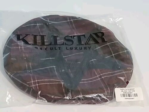 Killstar Gothic Goth Occult Punk Hat Cap Beret - Dark Fate Beret Blood Tartan - Picture 3 of 8