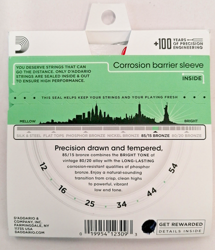 D'Addario Corde Chitarra Acustica 12 - 54 85/15 Full Bronze Muta 6 Medium Light - Foto 4 di 5