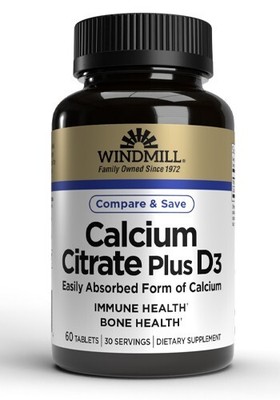 Windmill Calcium Citrate Plus D3 Supplement, 60 Tablets 035046001544VL