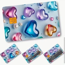 Lot x4 Valentines Hearts Rainbow Bright Credit Debit Card Skin Sticker Set 1163