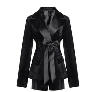 formelle ceinture Veste haute de veste velours noir taille blazer costume Outwear T964 xwnFYqCUf