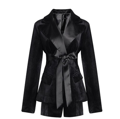 formelle ceinture Veste haute de veste velours noir taille blazer costume Outwear T964 xwnFYqCUf