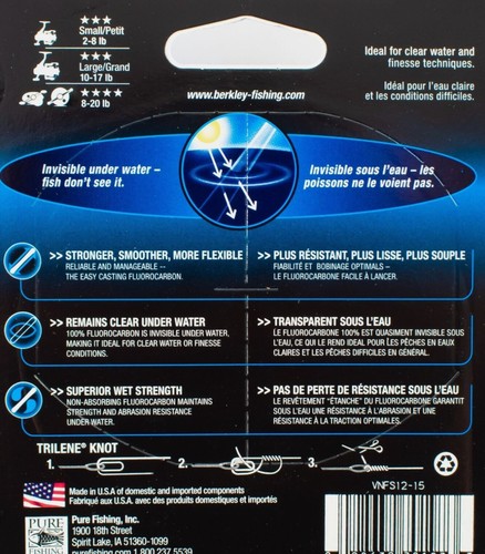 Línea de pesca Berkley Vanish 100 % fluorocarbono 250 yardas transparente - 10 lb, 12 lb, 17 lb - Imagen 2 de 2