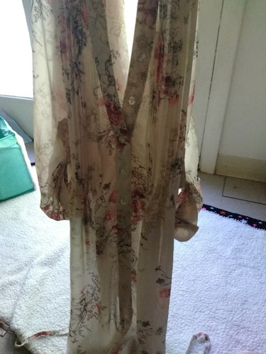 American Rag Sheer Floral Lightweight Tie Back V Neck Blouse - Picture 7 of 10