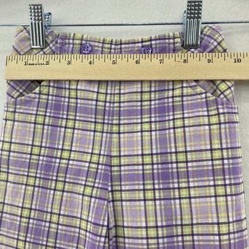 Little McKids Plaid Pants Girls Purple Green Casual Button Front Size 5 - Picture 2 of 5