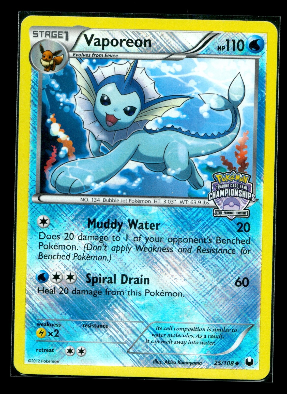 Vaporeon - 25/108 - Pokemon Dark Explorers State Province Championship NM