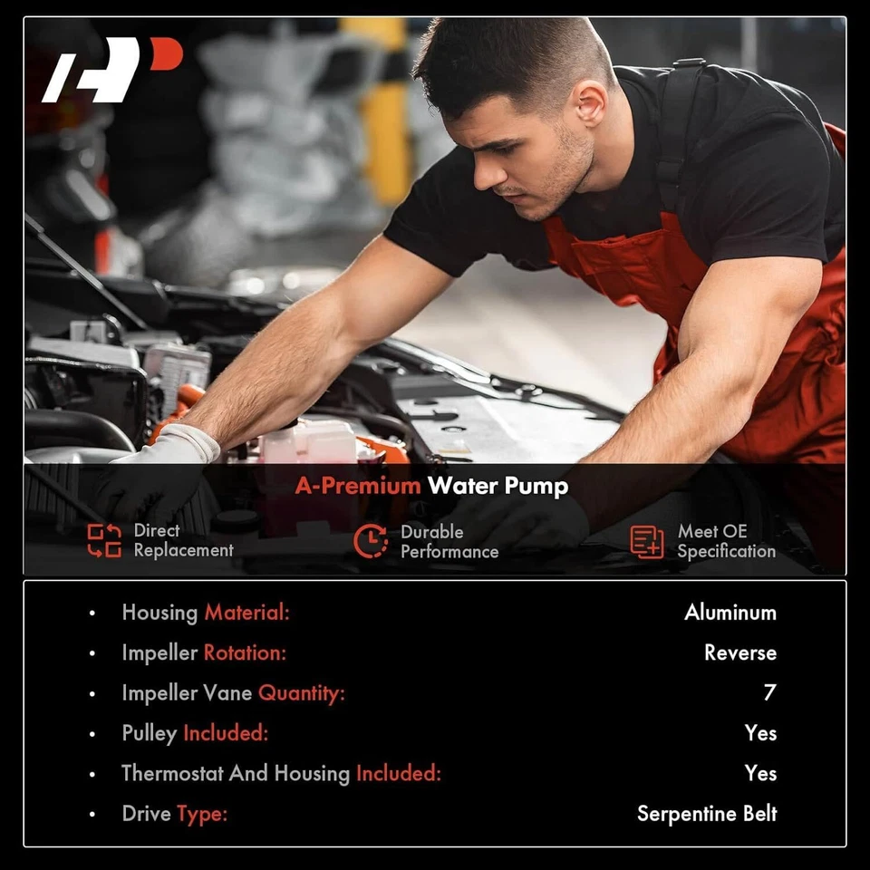  Engine Water Pump W/Thermostat & Gasket Compatible with Chevrolet, GMC,  - Image 2 of 4