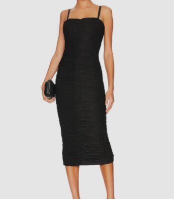 slinky bodycon midi dress $299 LIKELY Women's Black Cole Ruched Sleeveless Size 6 it features cut VM SEQUIN PP Tulle Little Black Dresses SIZE:2