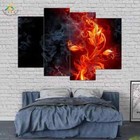 Smoky Red Flame Fire Flower Fiery 4 Piece Panel Canvas Wall Art Photo Decor