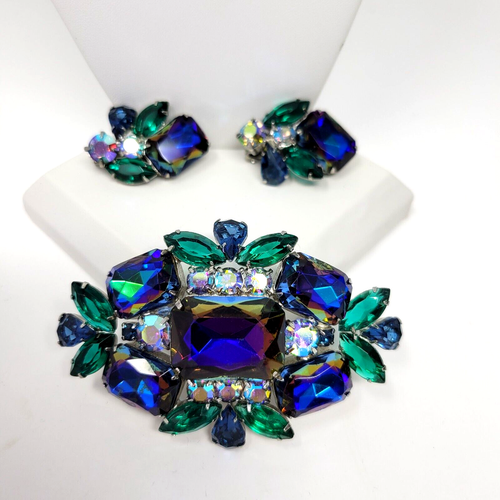 Vintage Juliana-Style Heliotrope AB Large Brooch and Earrings Set - 第 1/11 張圖片