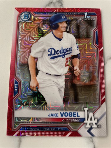 2021 Bowman Chrome Jake Vogel Red Mega Mojo Refractor /5 BCP-59 - Picture 2 of 5