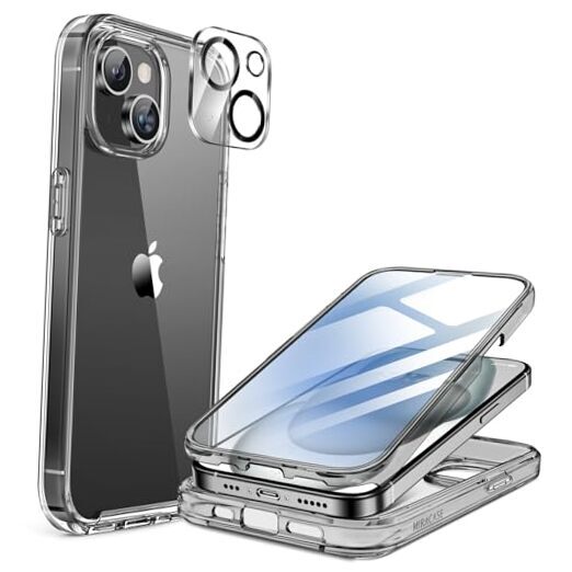 for iPhone 15 Case Clear Full-Body Built-in Glass iPhone 15 6.1