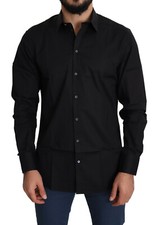 DOLCE & GABBANA Shirt GOLD Dress Black Cotton Stretch Formal s. 38/US15/XS $650