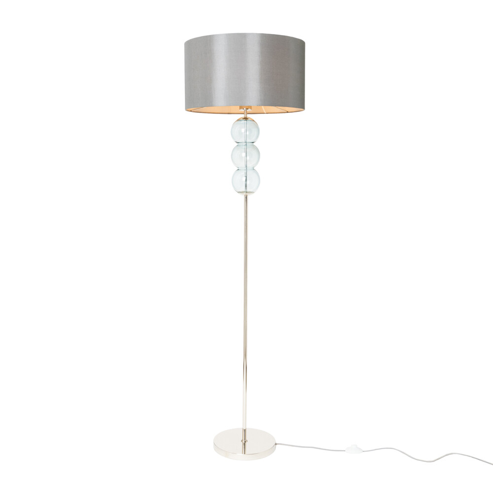 Litecraft Floor Lamp Blue Tint Ball Stack Base With Drum Shade - Polished Nickel