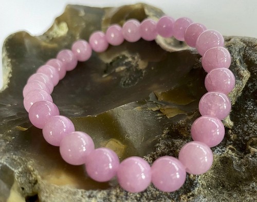 Edelstein Armband rosa Kunzite 10 mm Perlen dehnbar elastisch - Bild 1 von 2