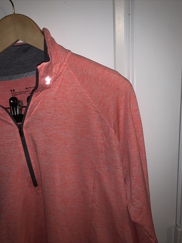 Under Amour Womens Fitted Shirt Jacket Quarter Zip Mock Neck Xl Orange Bright - Picture 3 of 18