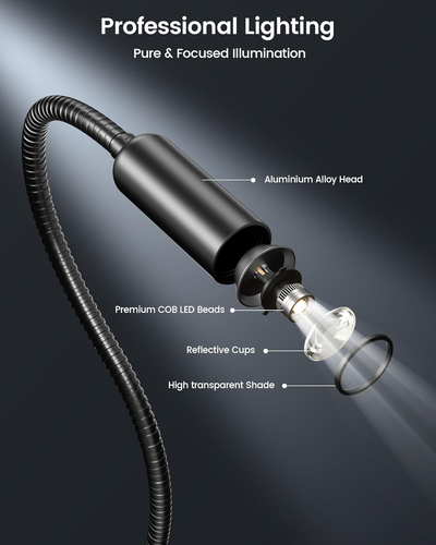 Glocusent Clip on Lamp, Eye Caring Reading Lamp, 10 Brightness Levels from 20 to - Picture 2 of 12