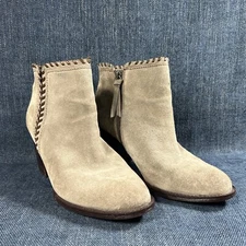 Sofft Womens Ankle Boots Booties Gray Suede Stitching Stacked Heel Zip 8.5M