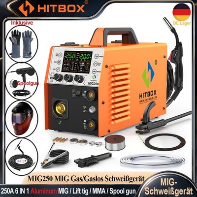HITBOX 6-in-1 Aluminium MIG Schweißgerät, 250A Fülldraht MIG/ARC/Lift-TIG 240V