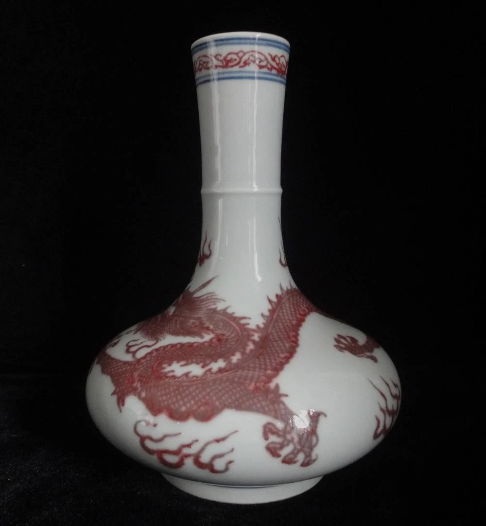 辰砂釉 eBay 中国 中国古玩 辰砂 红色中国古董花瓶| 花入れ 缸豆紅釉