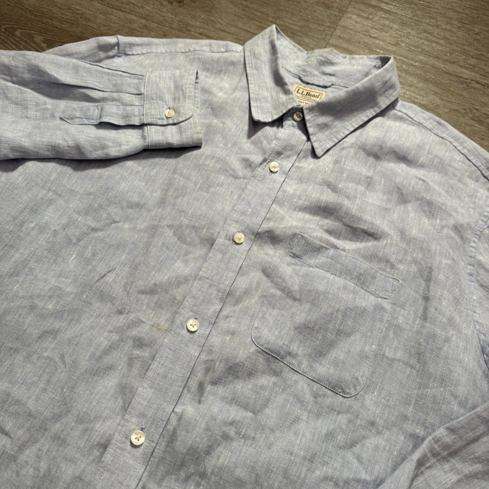 Vintage LL Bean Shirt Mens XL 100% Linen Long Sleeve Button Up Slightly Fitted