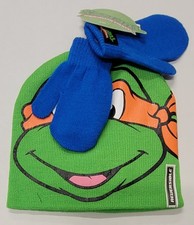 Beanie Cap - Teenage Mutant Ninja Turtles TMNT Michelangelo Mikey Face Set Hat