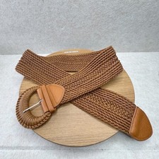 Woven Stretch Belt Brown Faux Leather Buckle Cinch Elastic Y2K Size S/M