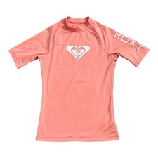 Roxy Girls XS/6 Coral Short Sleeve Rashguard Swim Surf Logo Stretch Top