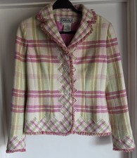 VTG Carlisle Plaid Blazer Jacket Size 8 Formal Wool Silk Cotton Classic Coat