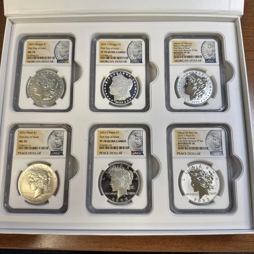 2023 2023-S Morgan Peace Silver Dollar 6 Coin Set NGC MS70 PF70 Reverse Proof