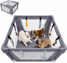 Puppy Playpen Indoor, Dog Playpen with Cover, 42" X 42" X 25", Steel Frame