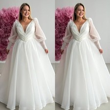 Classic Wedding Dresses Long Sleeves A Line Sweep Train Bridal Gowns Plus Size